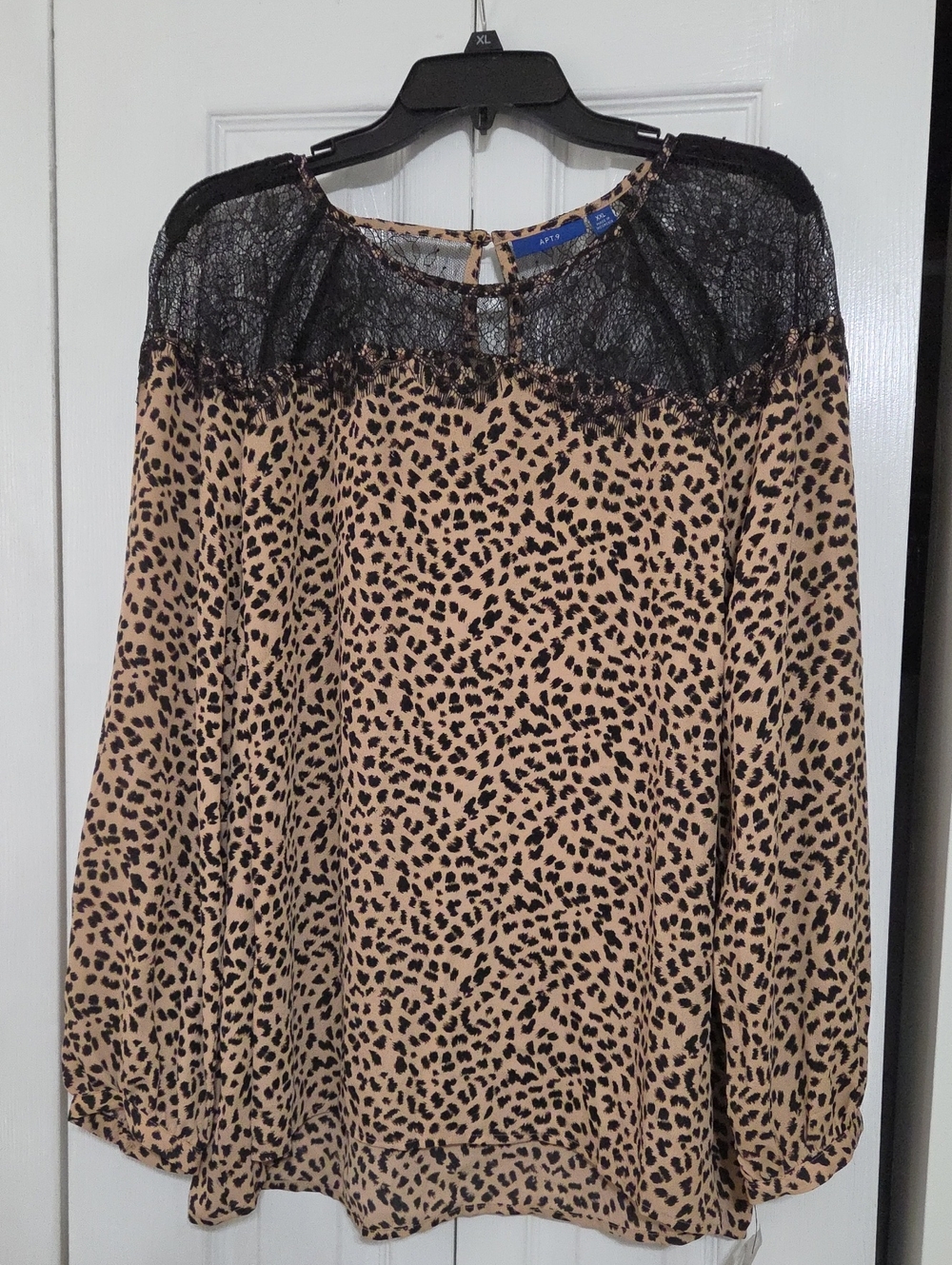 Apt. 9 Leopard Print Long-Sleeve Top with Black Lace Yoke